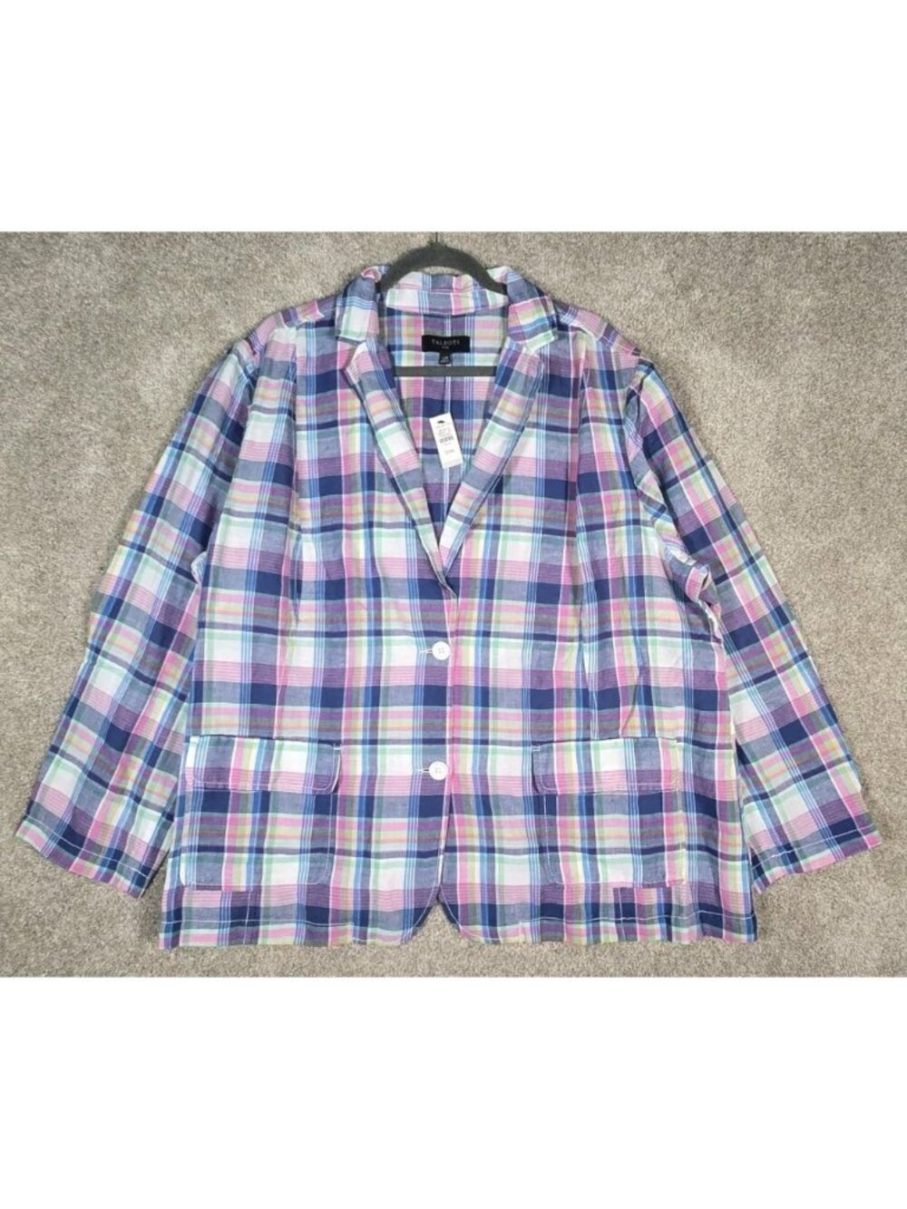 Talbots Plus Madras Plaid Blazer Linen/Cotton Lightweight Preppy Classy Size 22W